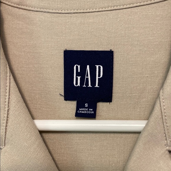 Gap Men's Size Small Linen Dress Shirt Short Sleeve Button-Up Khaki Relaxed - Picture 2 of 12